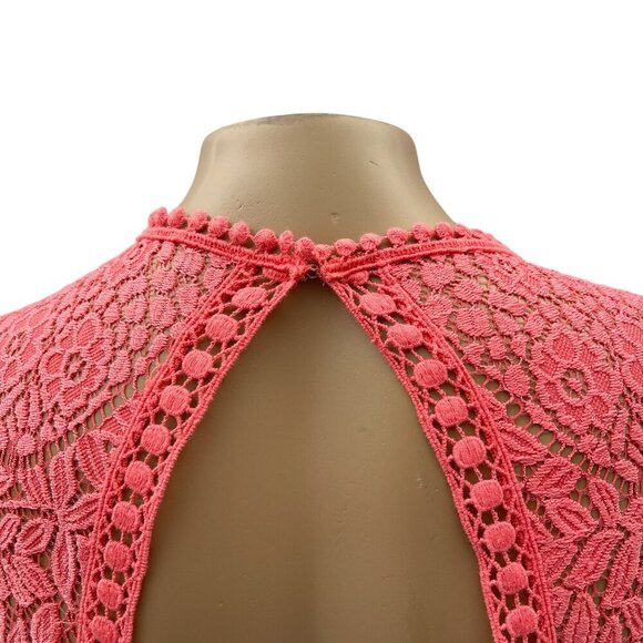 Saylor Darian Open Back Ruffle Mini Cocktail Dress Lace Crochet Coral Women XL - Picture 13 of 15